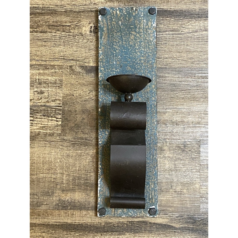 Rustic‎ Metal & Wood Candle Holder Wall Sconce Farmhouse Distressed 20"x6" Decor